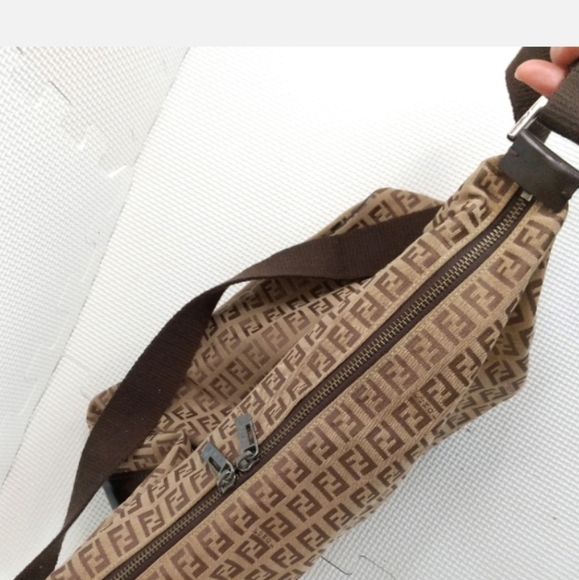 FENDI One Shoulder Tote Bag Zucchino Canvas Leather Used Authentic - Picture 10 of 15